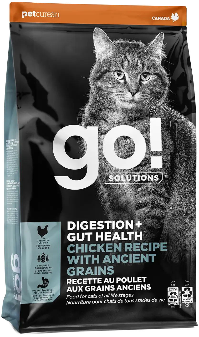 Petcurean Go! Solutions Digestion & Gut Health Dry Cat Food Chicken with Ancient Grains 3-lb