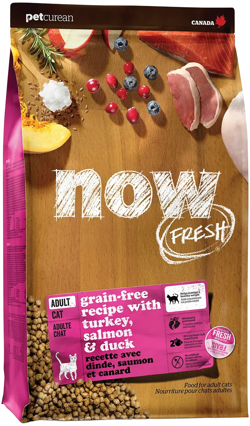 Petcurean Now Fresh Grain-Free Adult Formula Dry Cat Food Turkey, Salmon & Duck 3-lb