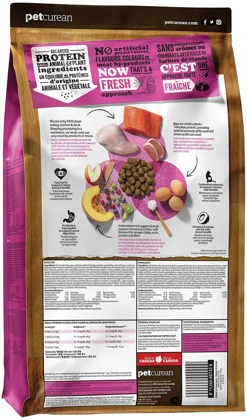 Petcurean Now Fresh Grain-Free Adult Formula Dry Cat Food Turkey, Salmon & Duck 3-lb - Image 2