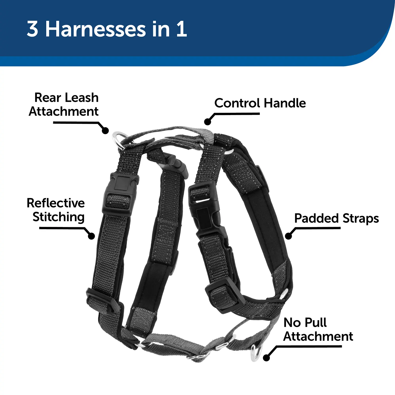 PetSafe 3-in-1 Reflective Dog Harness with Car Control Strap Black Large - Image 6
