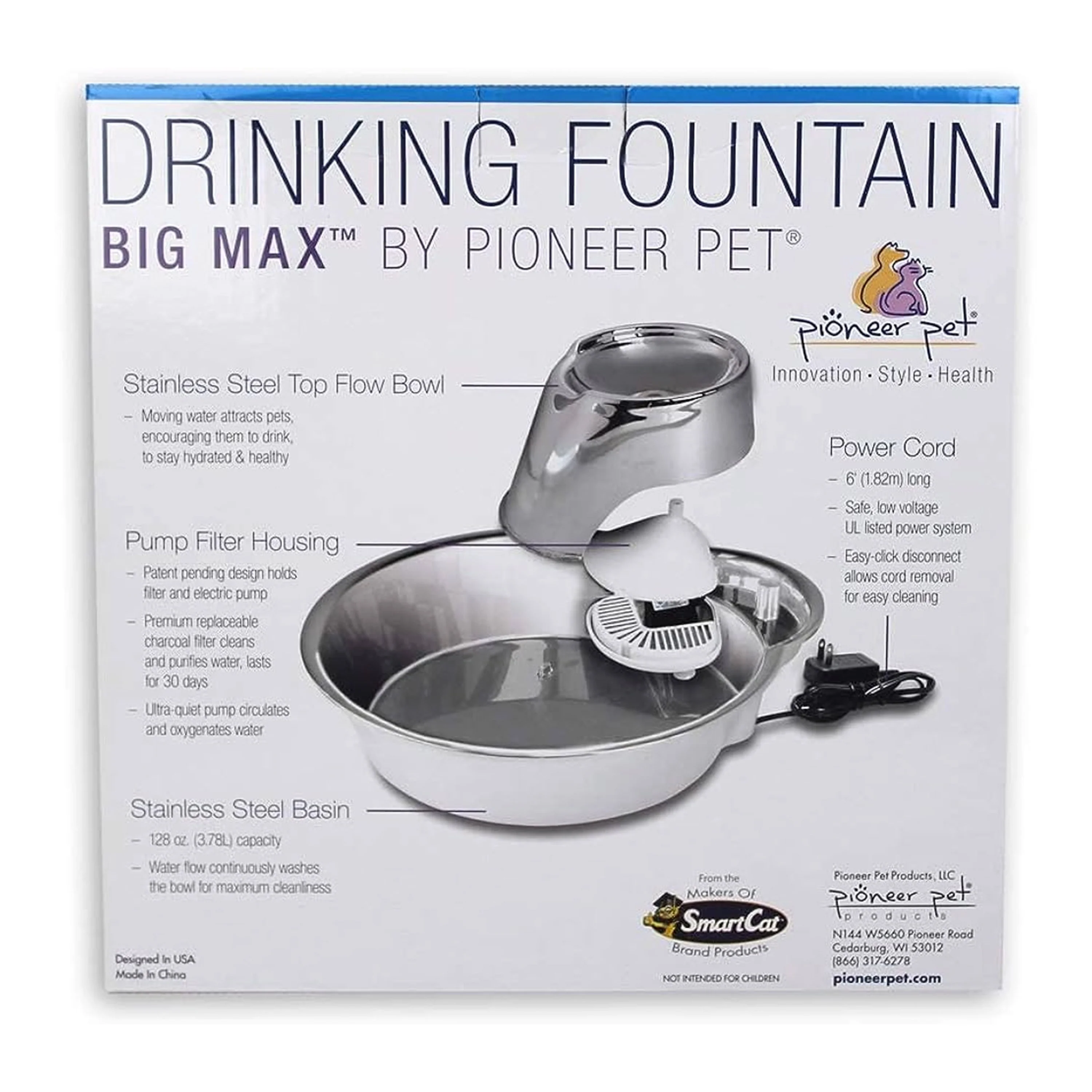 Pioneer Pet Big Max Stainless Steel Dog & Cat Drinking Fountain 128-oz - Image 2