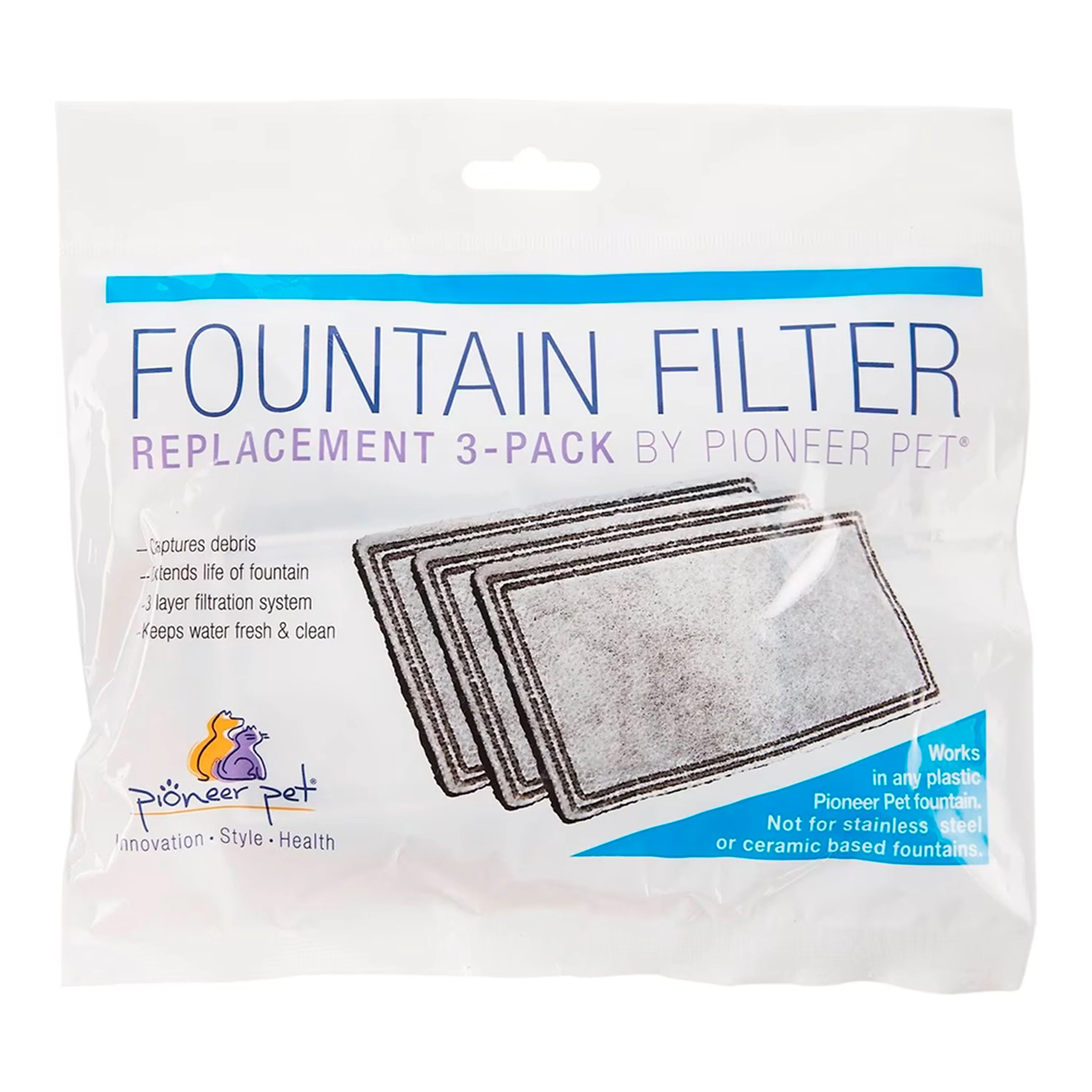 Pioneer Pet Plastic Fountain Replacement Filters For Dog & Cat 3 Count