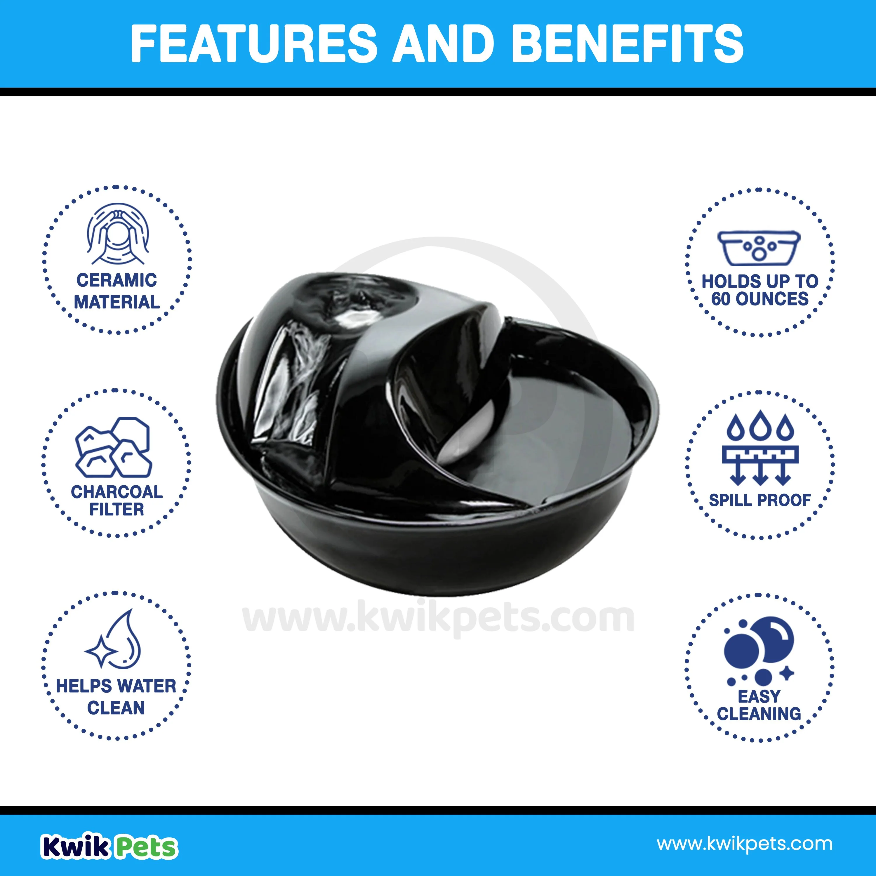 Pioneer Pet Raindrop Ceramic Dog & Cat Drinking Fountain Black 60-oz - Image 6