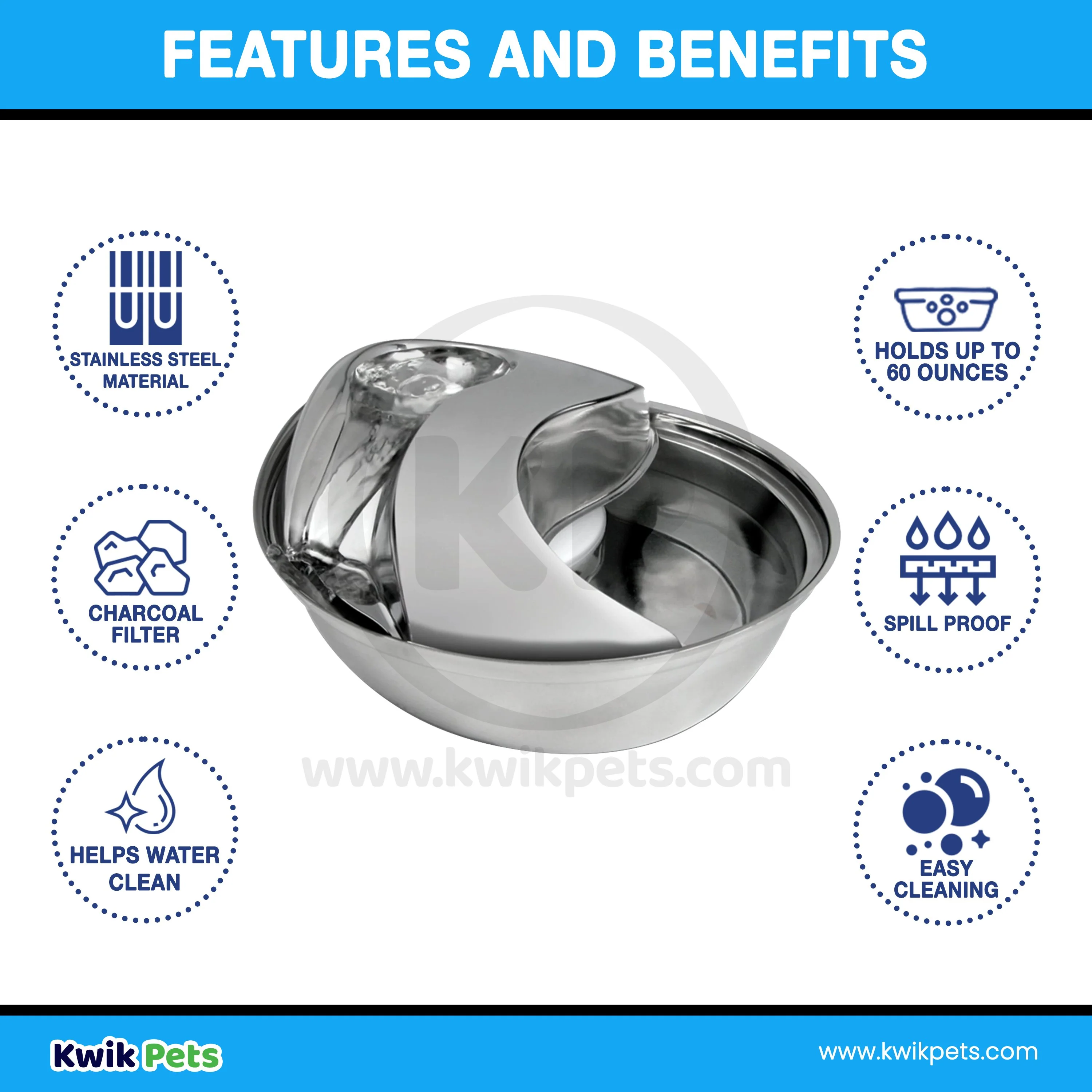 Pioneer Pet Raindrop Stainless Steel Dog & Cat Drinking Fountain 60-oz - Image 5