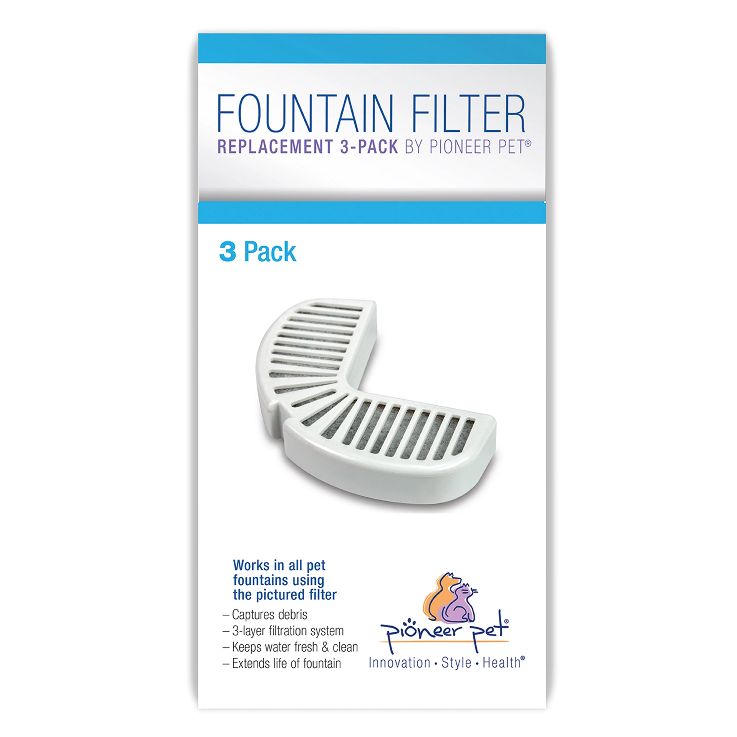 Pioneer Pet Replacement Filters for Dog & Cat Ceramic and Stainless Steel Fountains 3 Count