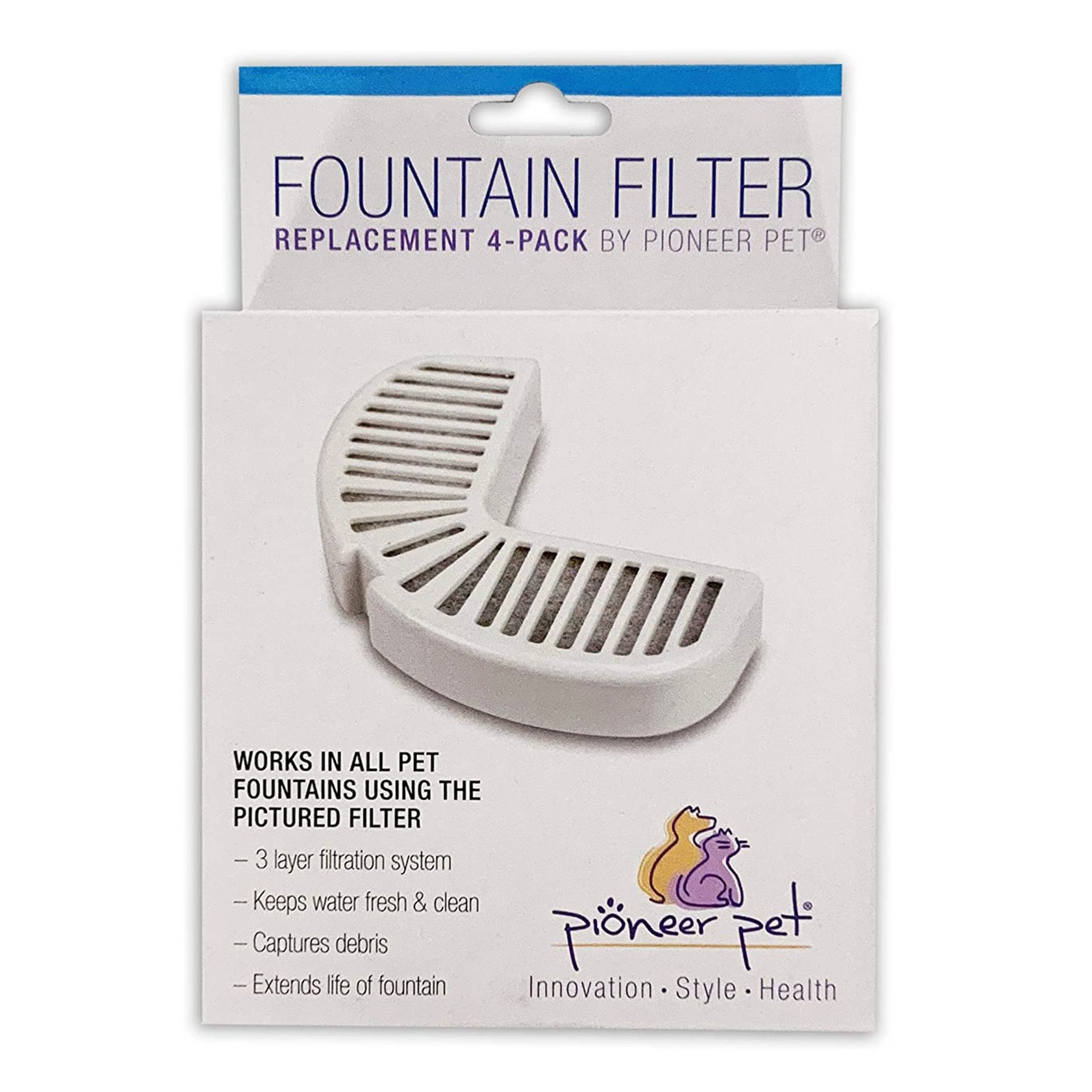 Pioneer Pet Replacement Filters for Dog & Cat Ceramic and Stainless Steel Fountains 4 Count
