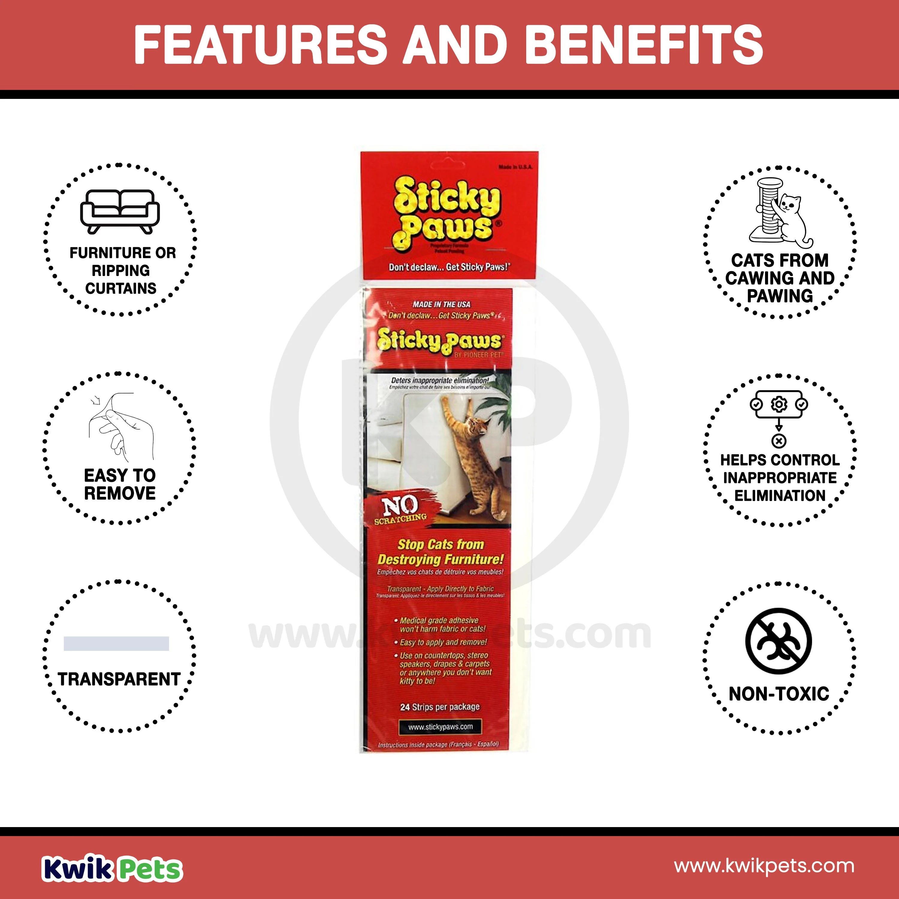 Pioneer Pet Sticky Paws Strips for Cats 24 Count - Image 4