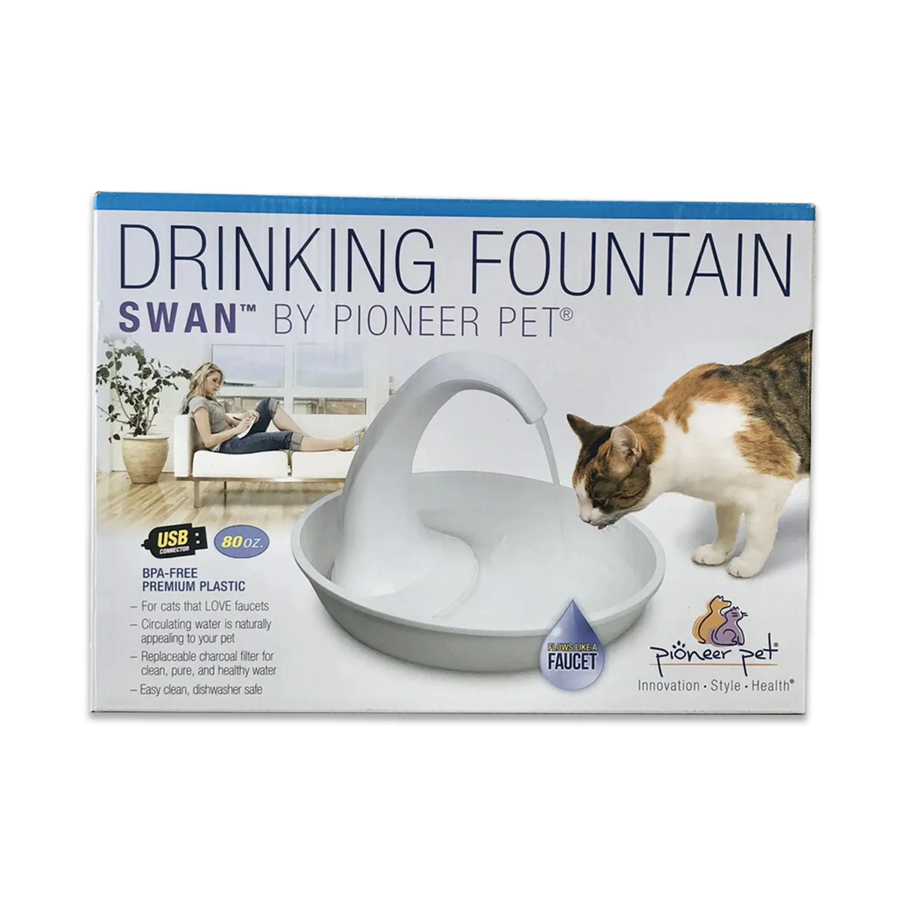 Pioneer Pet Swan Dog & Cat Drinking Fountain White 80-oz