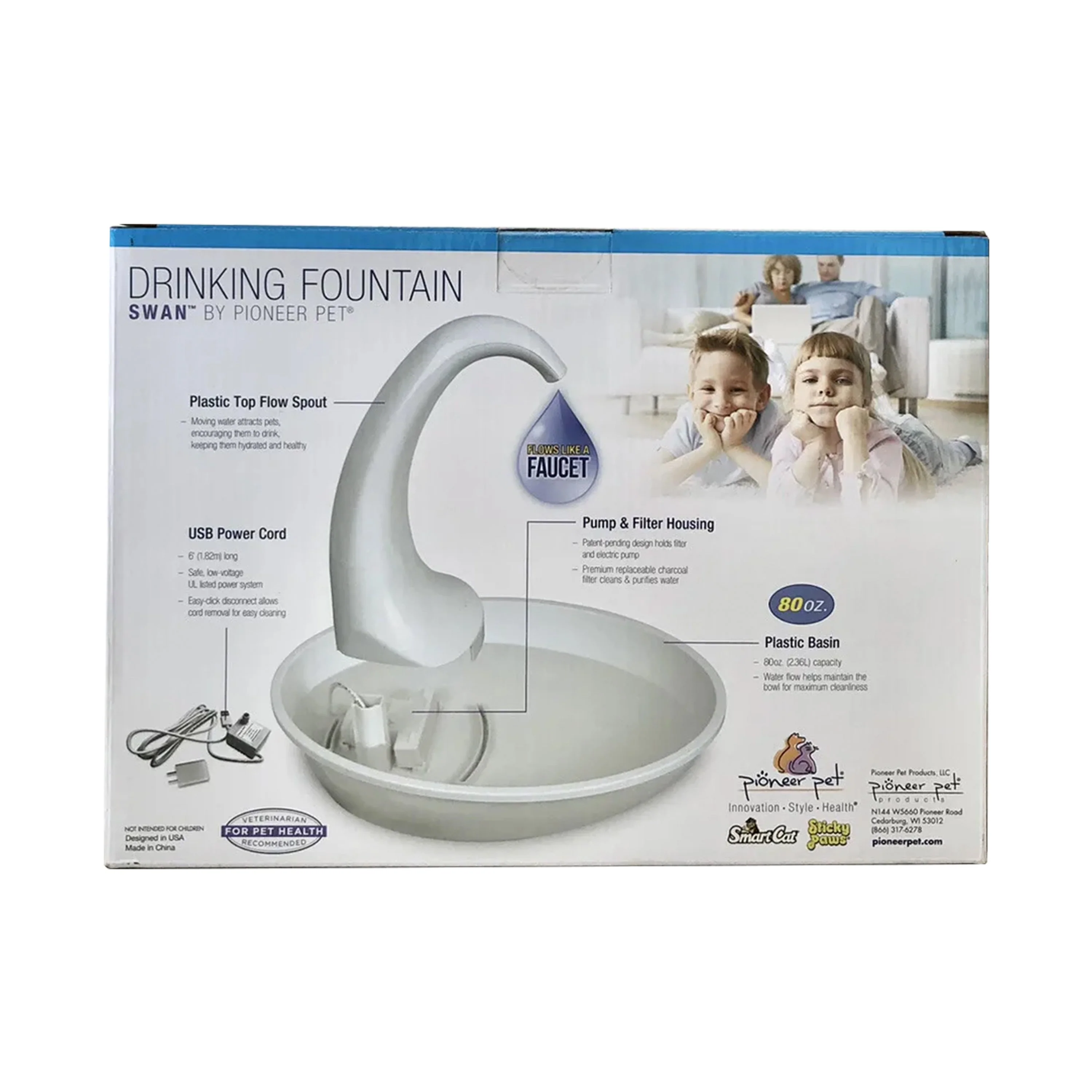 Pioneer Pet Swan Dog & Cat Drinking Fountain White 80-oz - Image 2