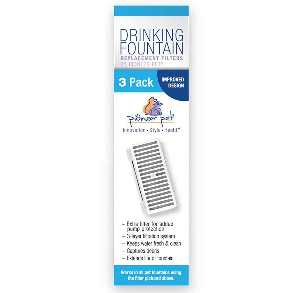 Pioneer Pet T-shaped Replacement Filters for Dog & Cat Drinking Fountain 3 Count