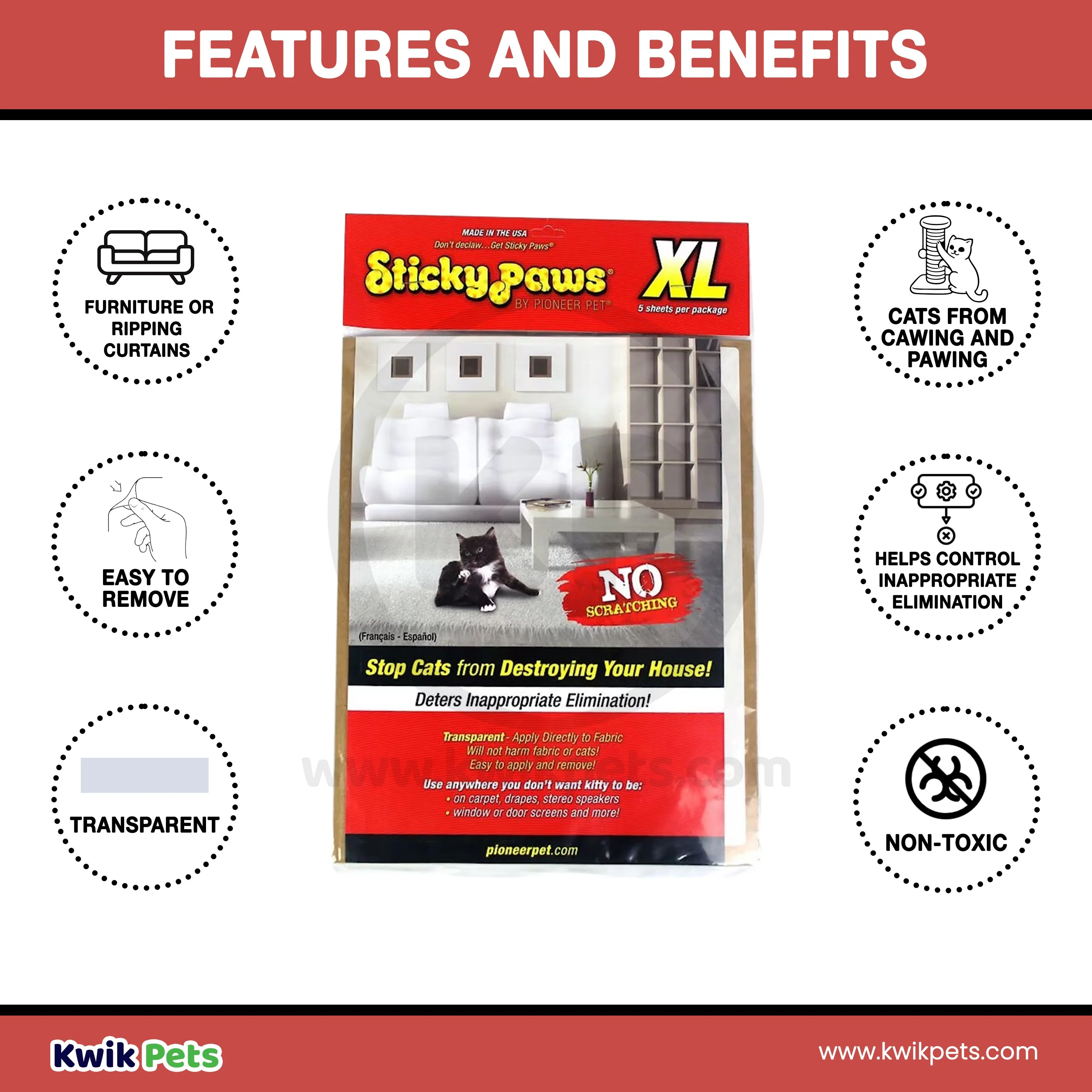 Pioneer Sticky Paws XL Sheets for Cats 5 Count - Image 3