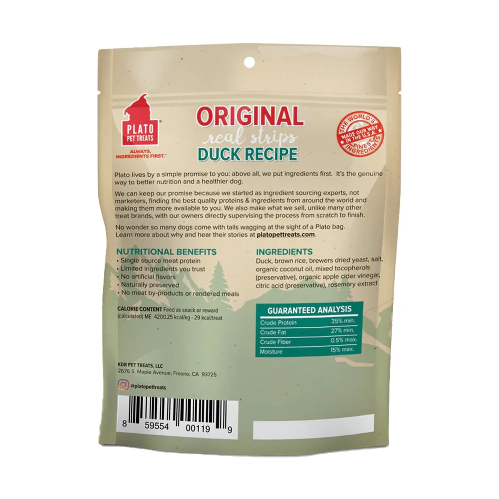 Plato Original Real Strips Duck Dog Treats 6-oz - Image 2