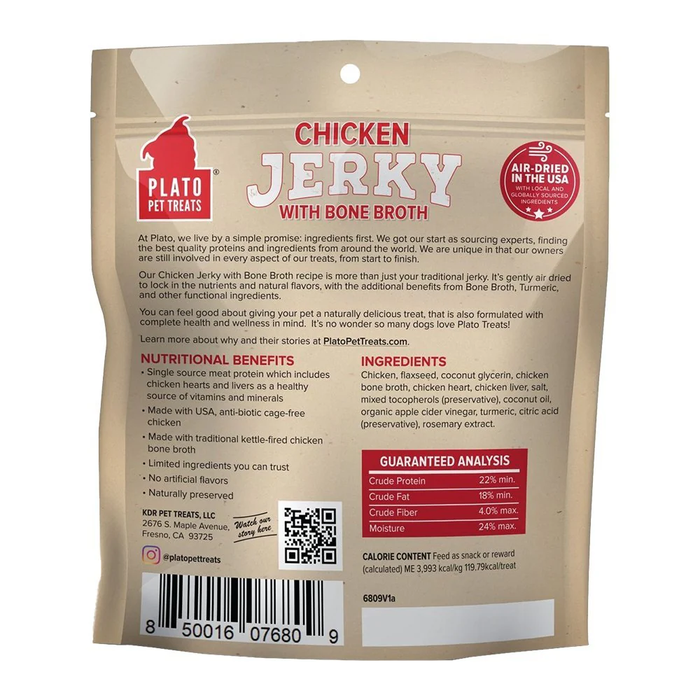 Plato Chicken Jerky with Bone Broth Dog Treats 7-oz - Image 2