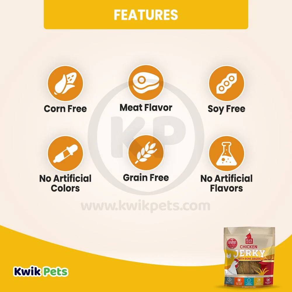 Plato Chicken Jerky with Bone Broth Dog Treats 7-oz - Image 3