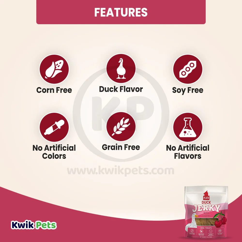 Plato Duck Jerky With Cherry Dog Treats 7-oz - Image 3