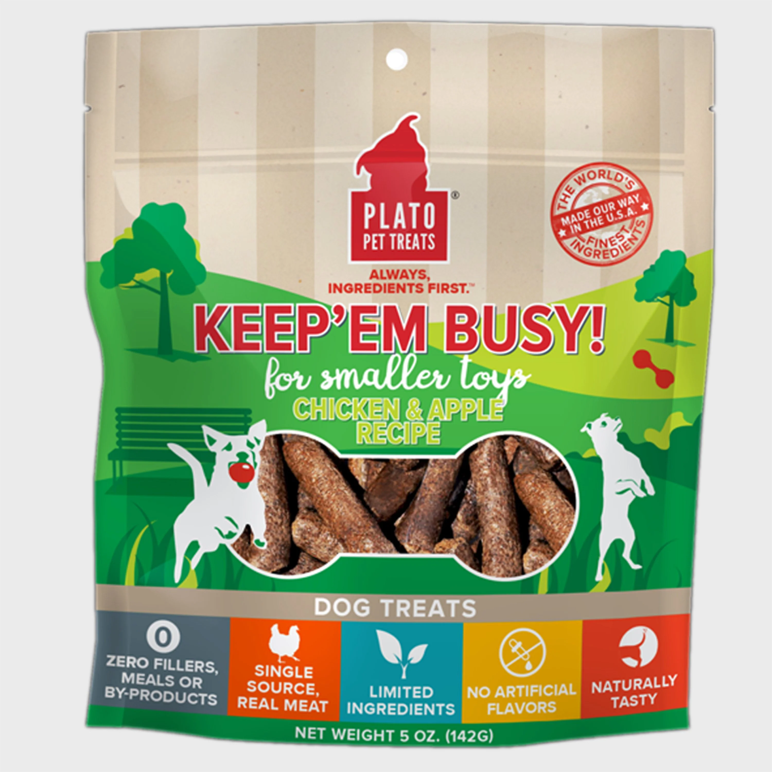 Plato Keep 'Em Busy Chicken & Apple Dog Treats Small 5-oz