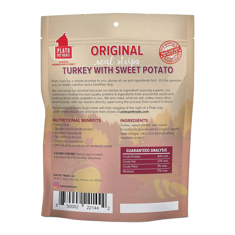 Plato Original Real Strips Grain Free Turkey with Sweet Potato Dog Treats 18-oz - Image 2