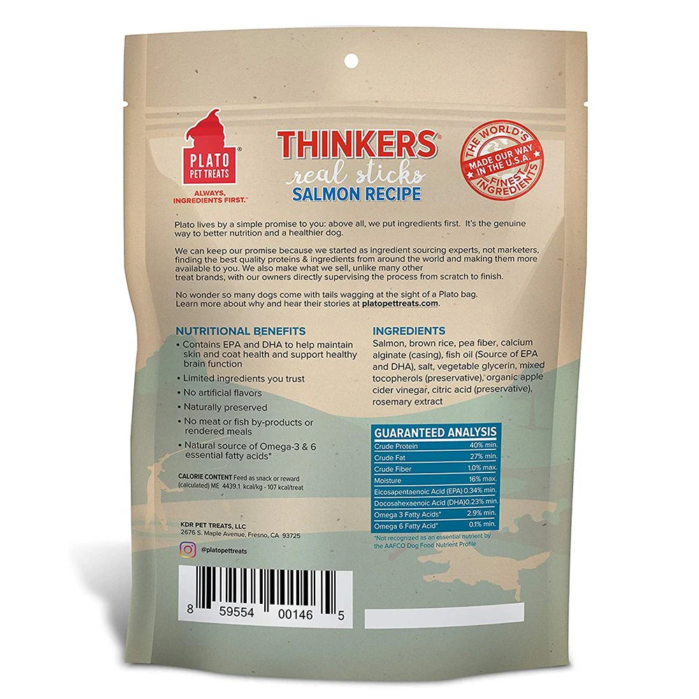 Plato Thinkers Real Sticks Salmon Dog Treats 10-oz - Image 2
