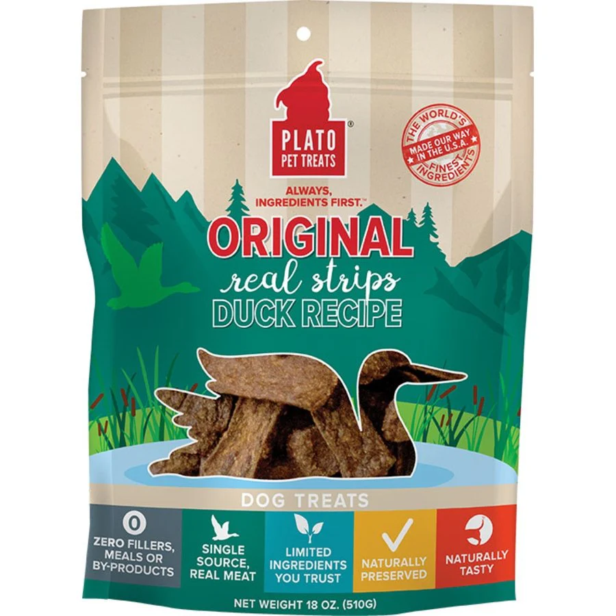 Plato Original Real Strips Duck Dog Treats 18-oz
