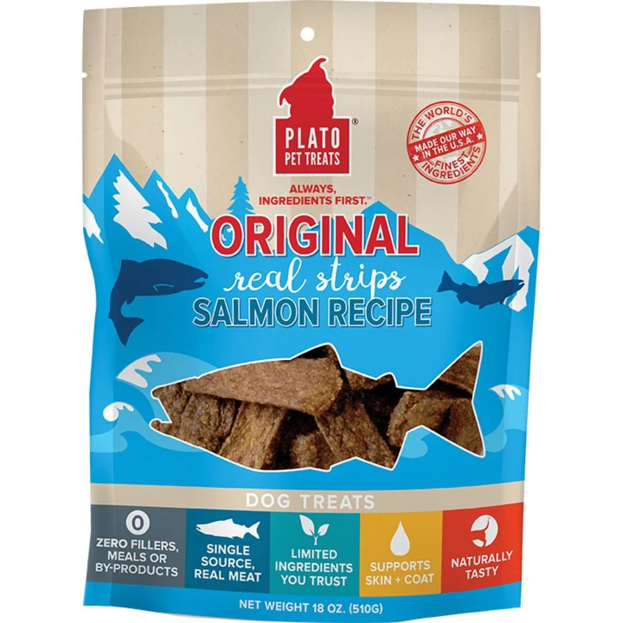 Plato Original Real Strips Salmon Dog Treats 18-oz