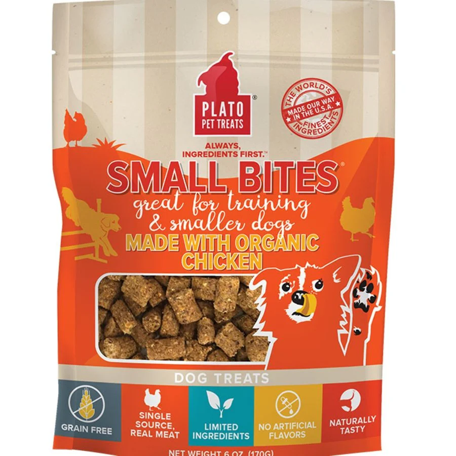 Plato Small Bites Organic Chicken Grain-Free Dog Treats 6-oz