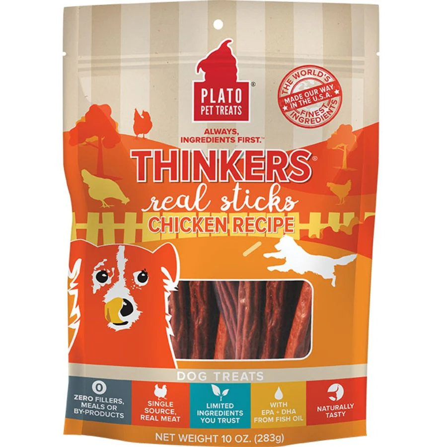 Plato Thinkers Real Sticks Chicken Dog Treats 10-oz