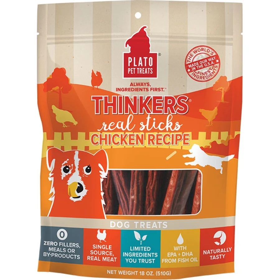 Plato Thinkers Real Sticks Chicken Dog Treats 18-oz