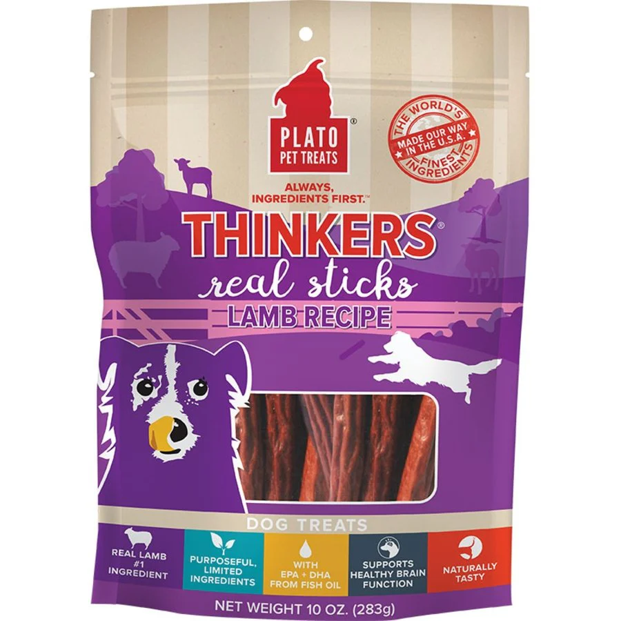 Plato Thinkers Real Sticks Lamb Dog Treats 10-oz