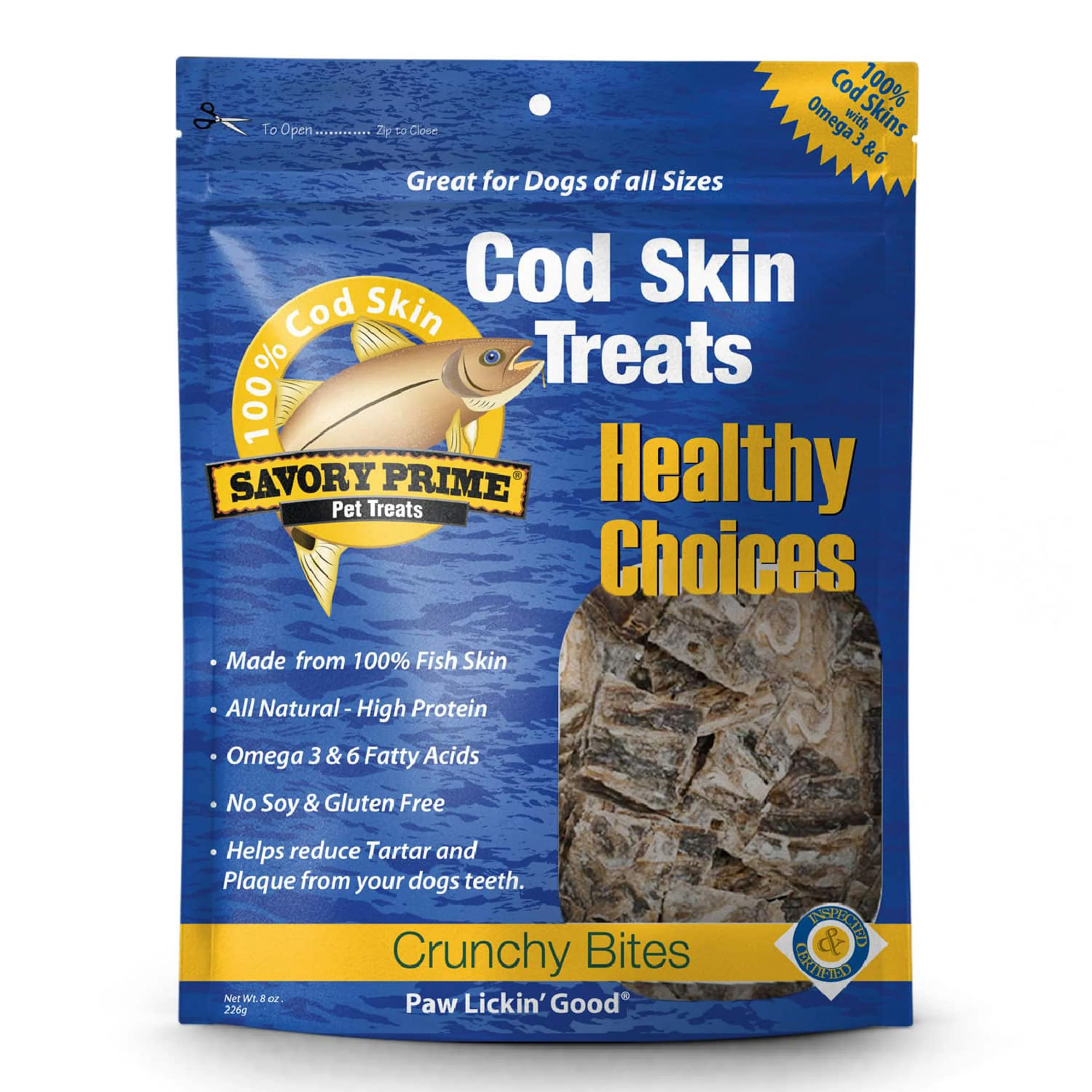 Savory Prime Cod Skin Crunchy Bites Dog Treats 8-oz