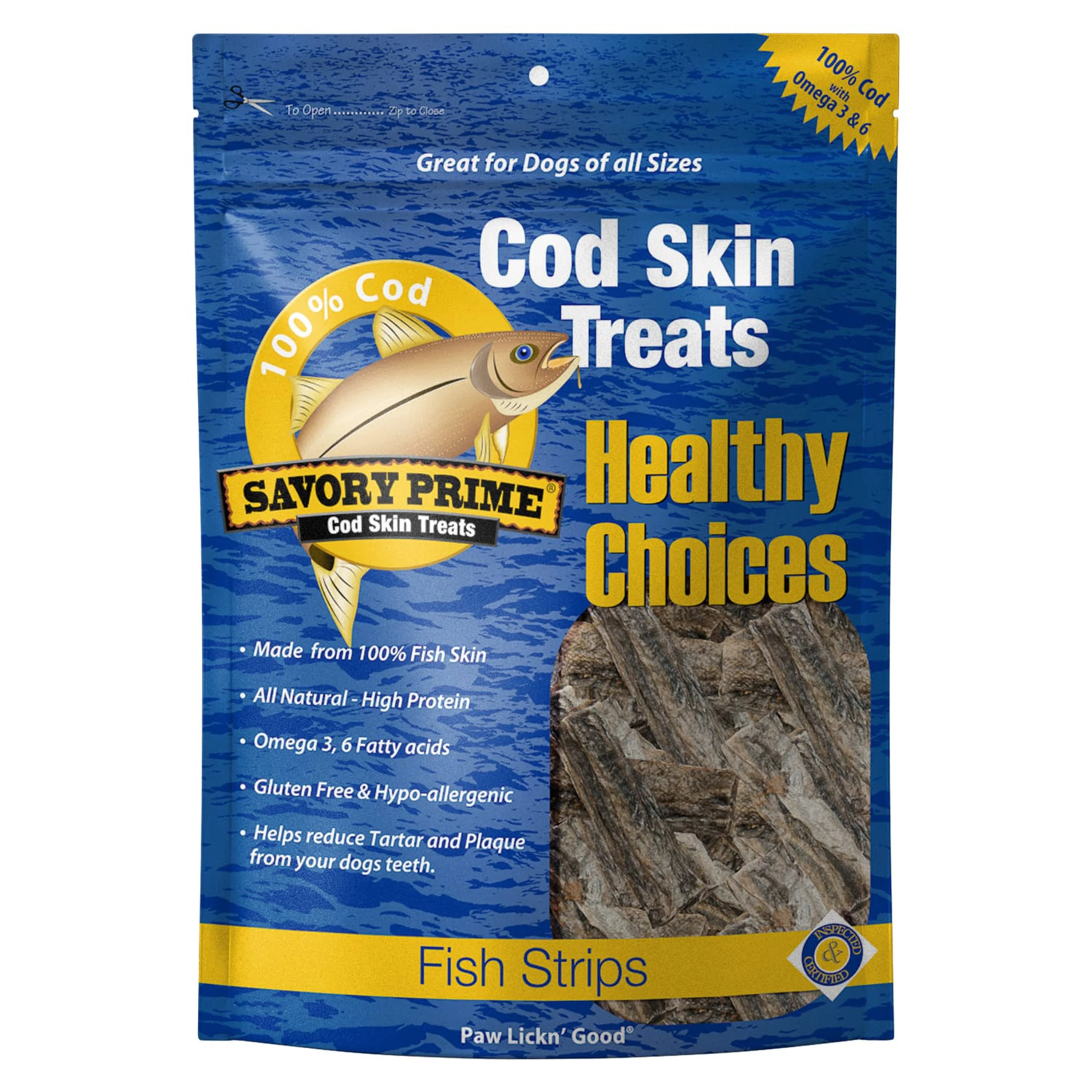 Savory Prime Cod Skin Fish Strips Dog Treats 8-oz