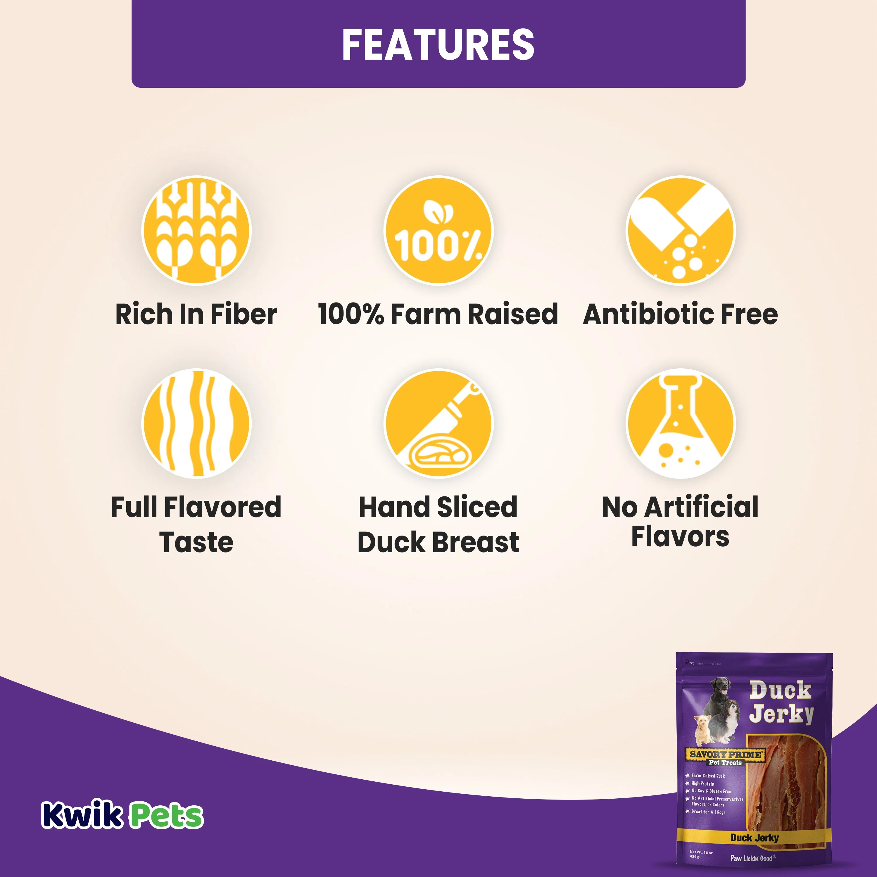 Savory Prime Natural Duck Jerky Dog Treats 16-oz - Image 3