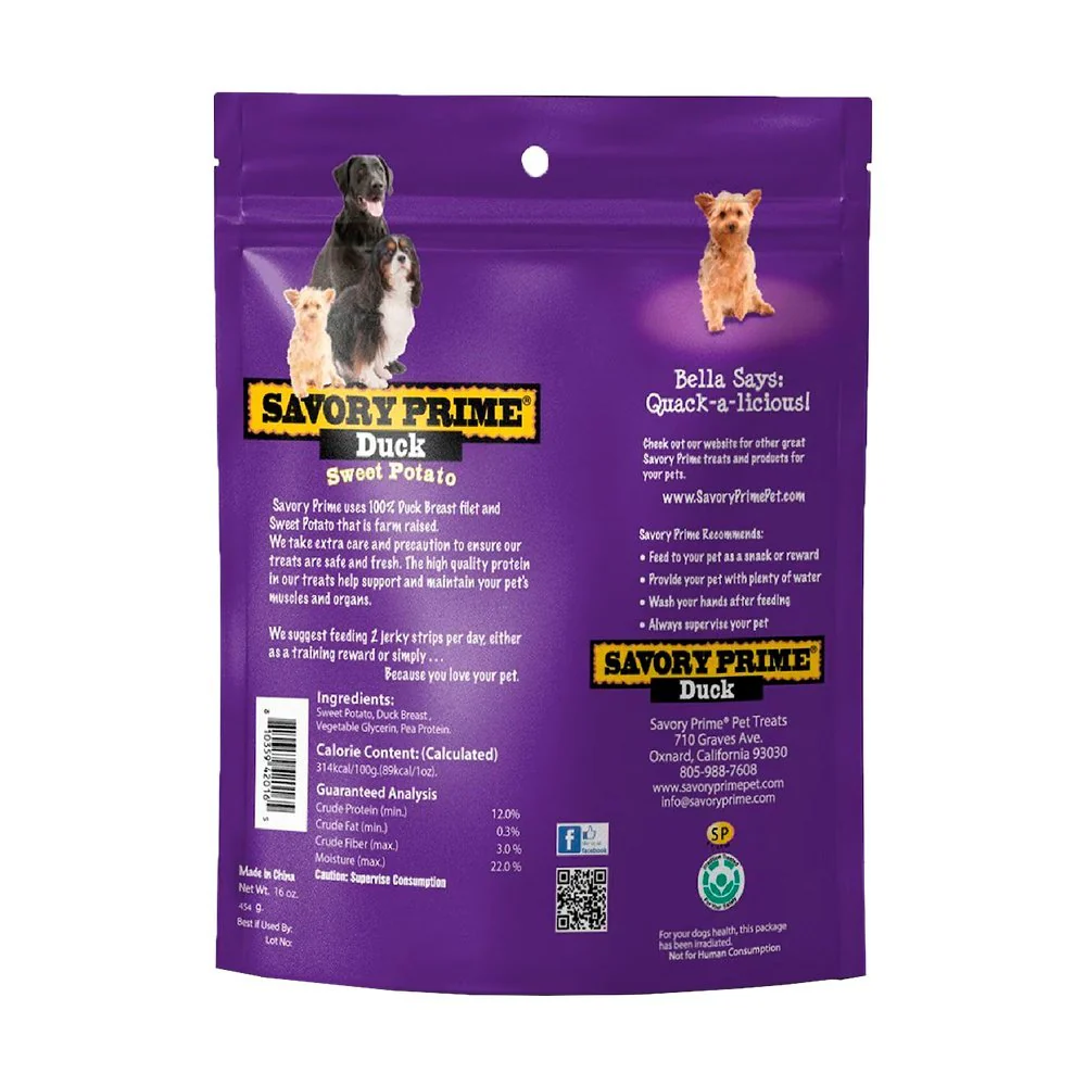 Savory Prime Natural Sweet Potato & Duck Jerky Dog Treats 16-oz - Image 2