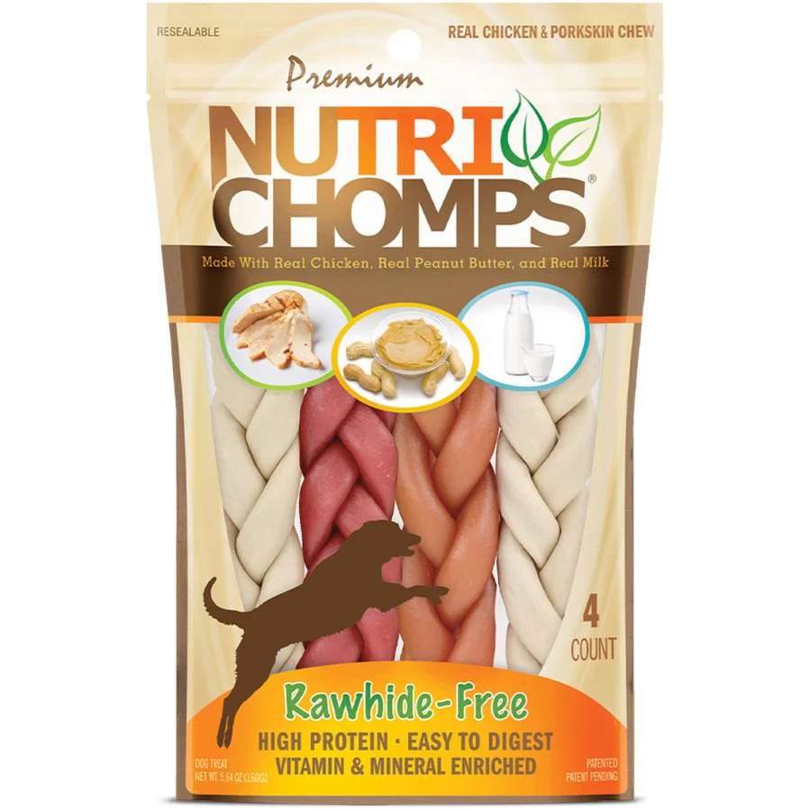 Scott Pet Premium Nutri Chomps Braid Dog Treats Assorted Flavor Braids 4 Count 6-in