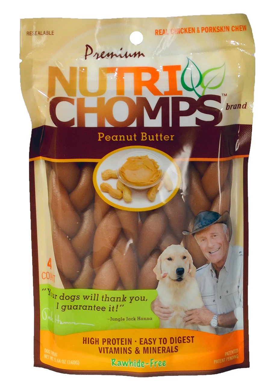 Scott Pet Premium Nutri Chomps Braid Dog Treats Peanut Butter 4 Count 6-in