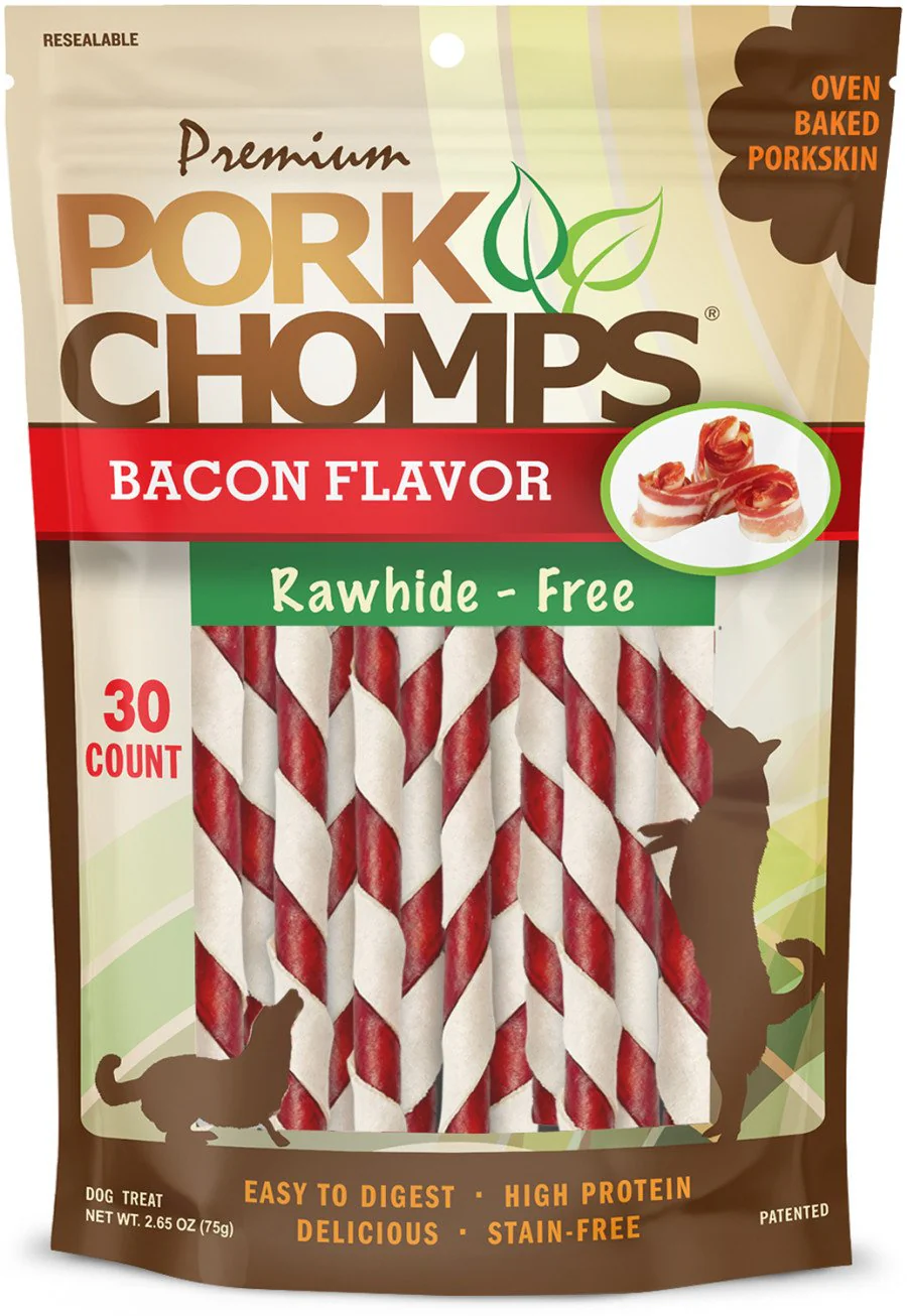 Scott Pet Premium Pork Chomps Bacon Mini Twist Dog Treats Bacon 30 Count