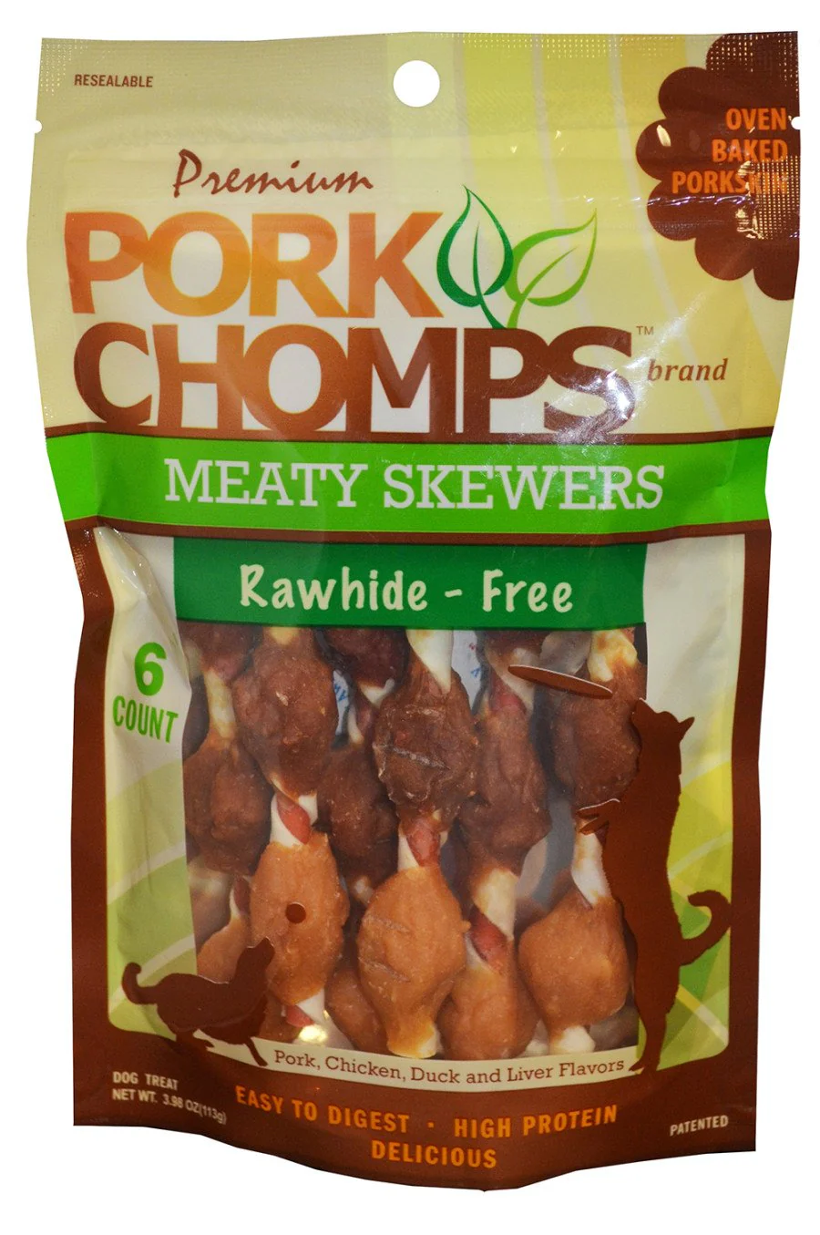 Scott Pet Premium Pork Chomps Meaty Skewers Dog Treats 6 Count 5-in