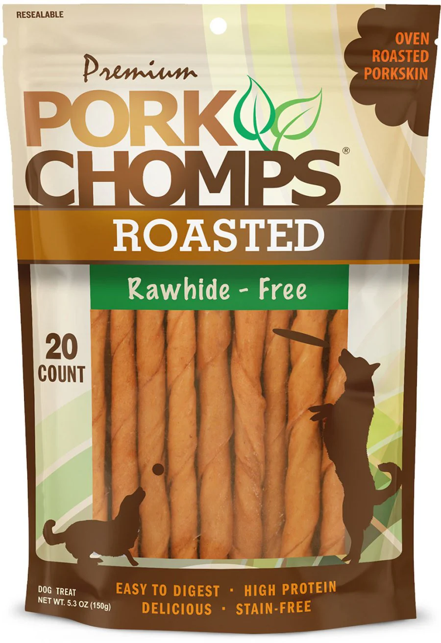 Scott Pet Premium Pork Chomps Roasted Mini Twist Dog Treats Oven Roasted Porkskin 20 Count 5.3-oz