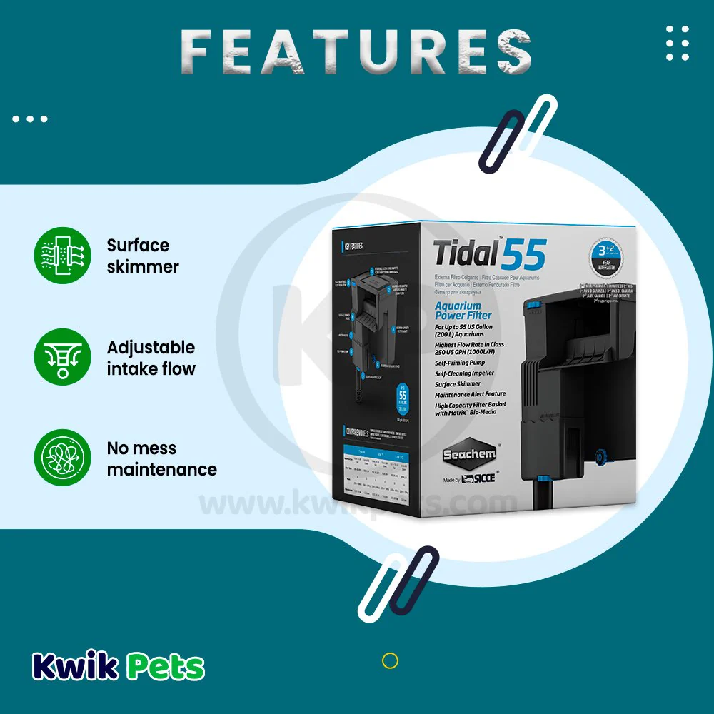 Seachem Tidal 55 Power Filter Black 250-GPH - Image 2