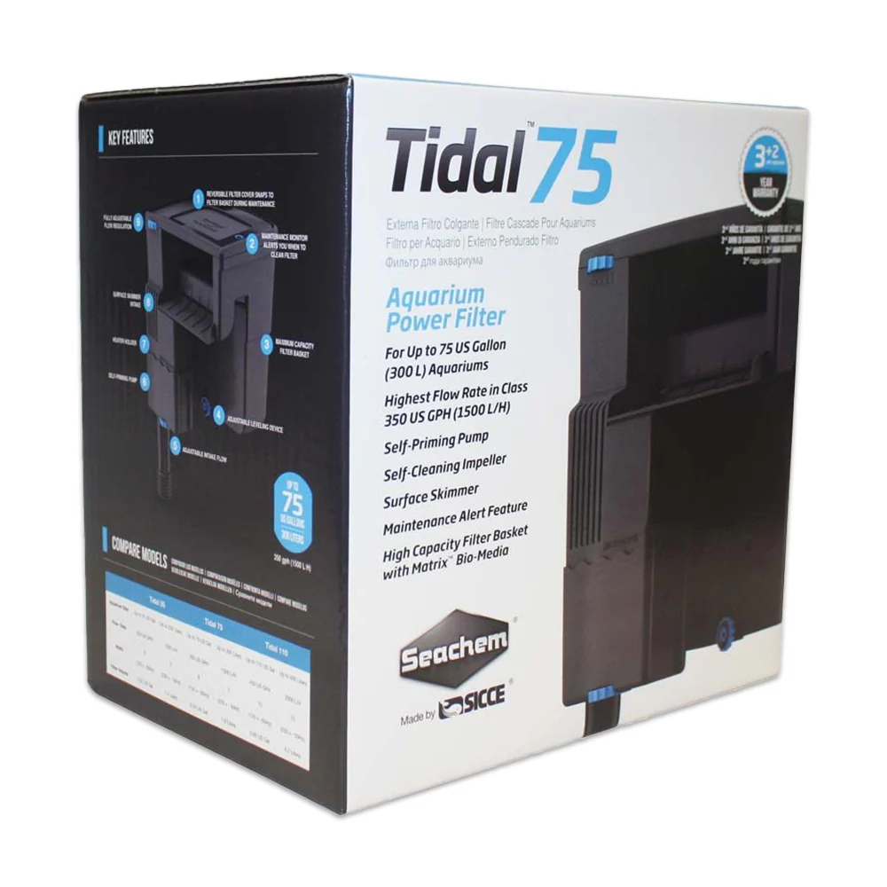 Seachem Tidal 75 Power Filter Black 350 GPH