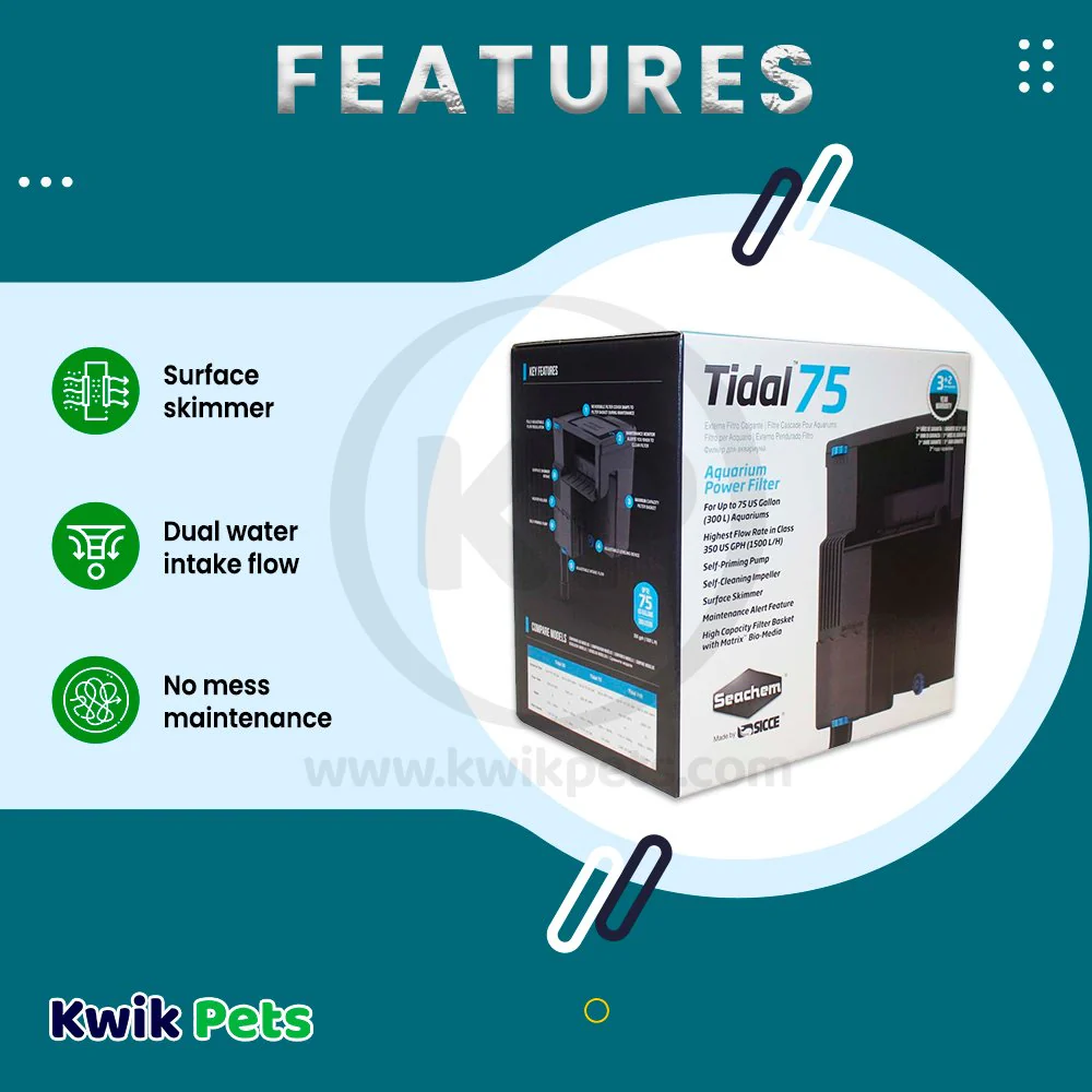 Seachem Tidal 75 Power Filter Black 350 GPH - Image 2
