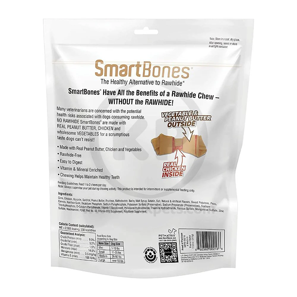 SmartBones Artificial-Free Small Classic Bone Chews Dog Treat Peanut Butter 6 Count 11-oz - Image 2