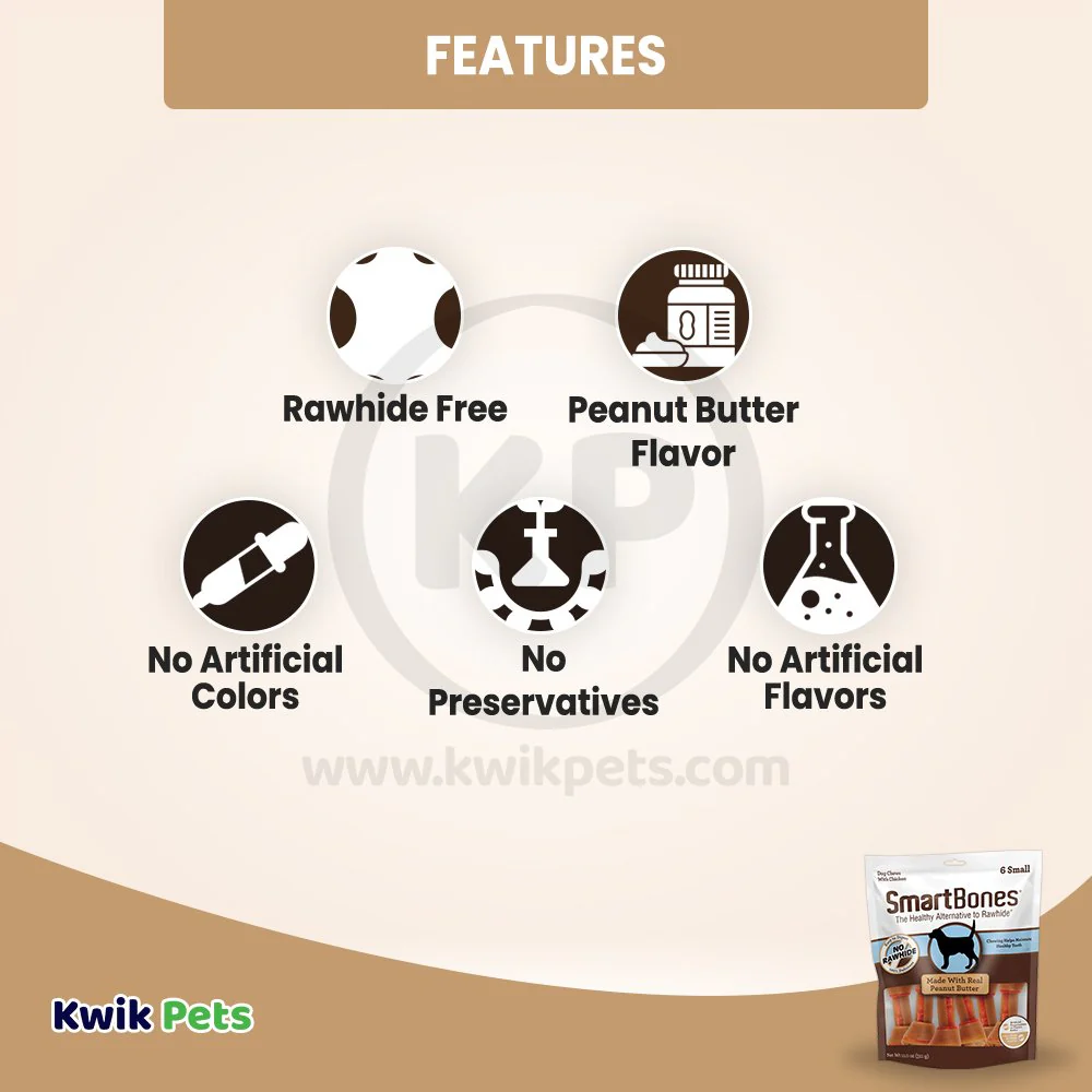 SmartBones Artificial-Free Small Classic Bone Chews Dog Treat Peanut Butter 6 Count 11-oz - Image 3