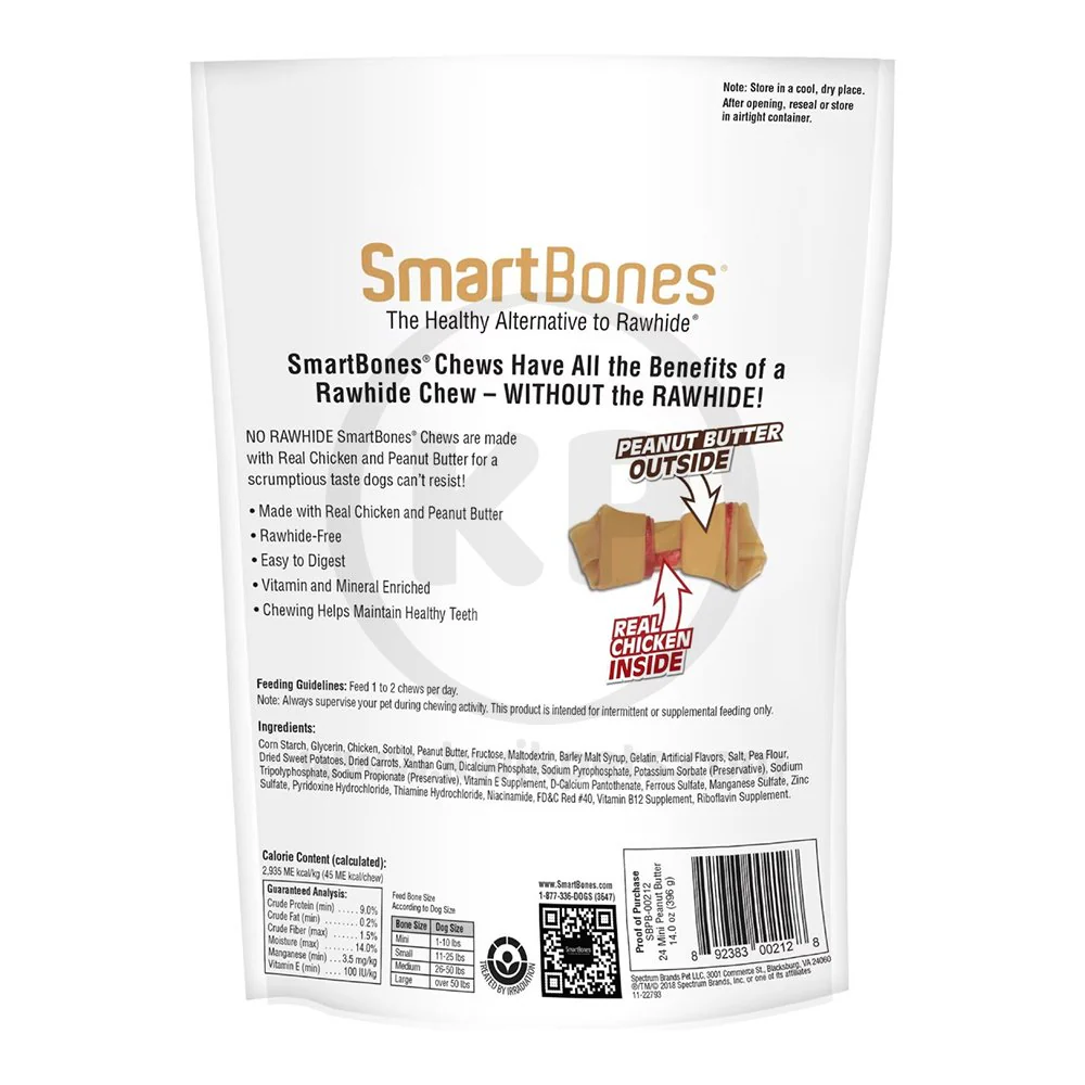 SmartBones Mini Classic Bone Chews Dog Treat Peanut Butter 24 Count 14-oz - Image 2