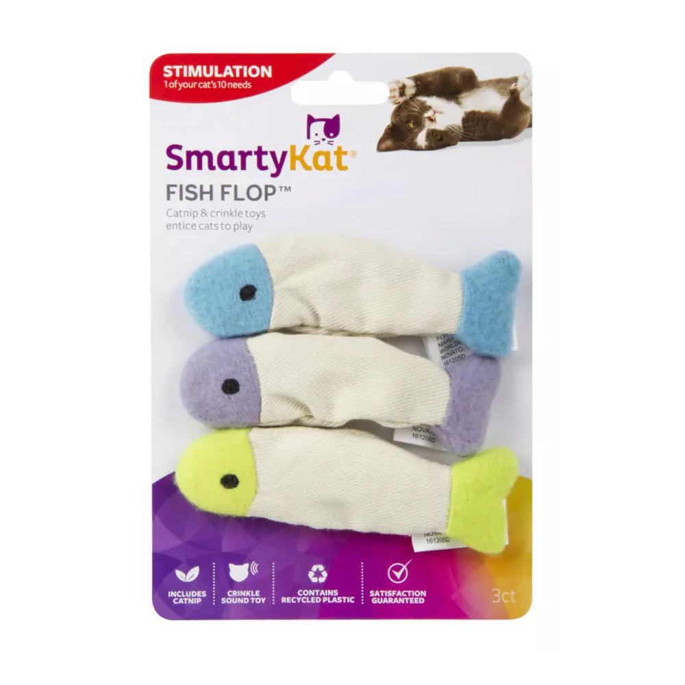 SmartyKat Fish Flop Crinkle Plush Catnip Toy Multicolor 3 Count