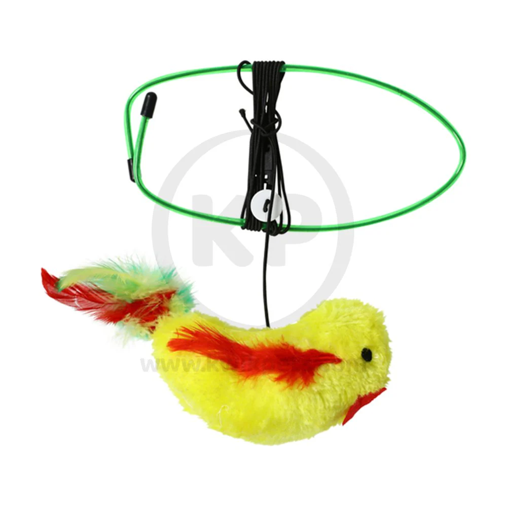 Spot A-Door-Able Bouncing Plush Bird with Feather Tail Cat Toy Multicolor 4.5-in - Image 5