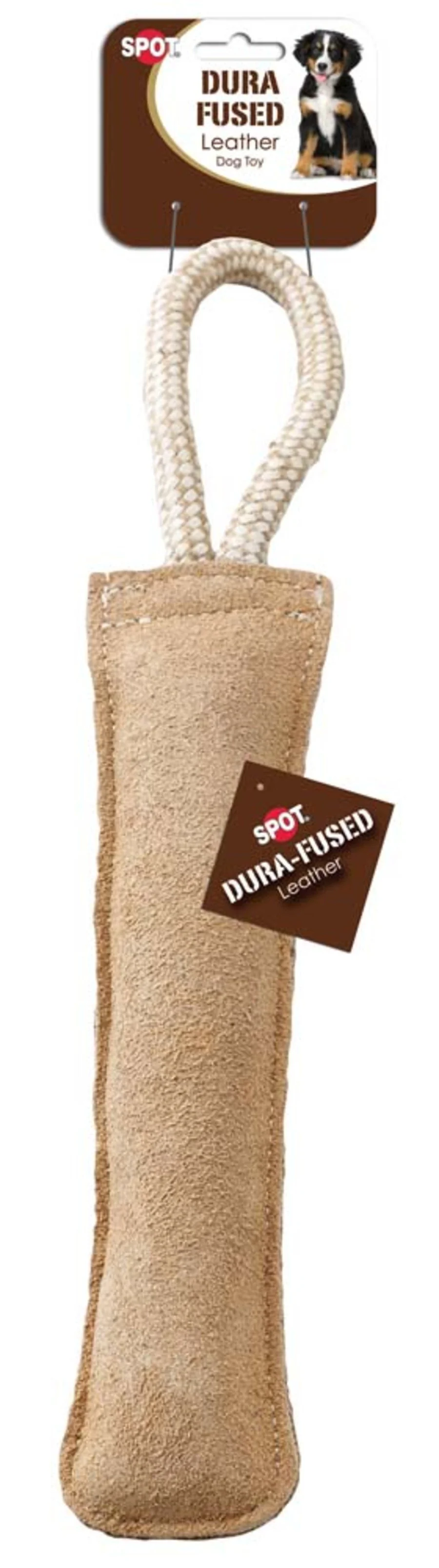 Spot Dura-Fused Leather Retriever Dog Toy Brown & White 15-in