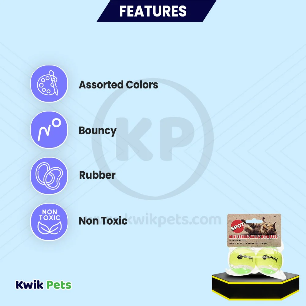 Spot Mini Tennis Balls Cat Toy with Bell & Catnip Assorted 2 Count 2-in - Image 2