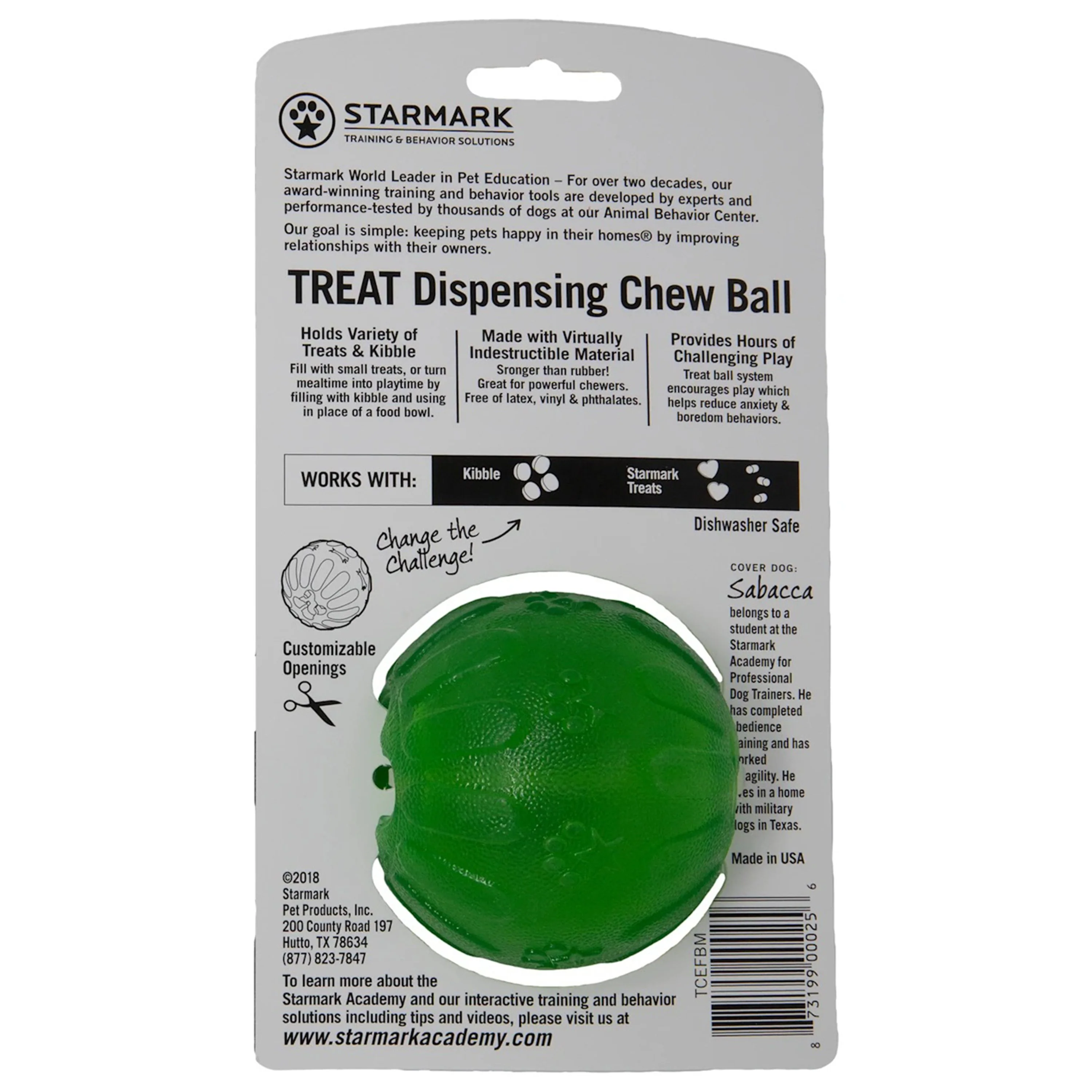 Starmark Fun Ball Dog Toy Green Medium 2.75-in - Image 2