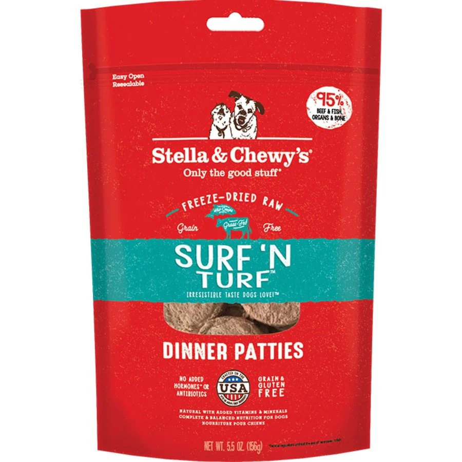 Stella & Chewy's Freeze-Dried Raw Dinner Patties Dog Food Surf 'N Turf 5.5-oz