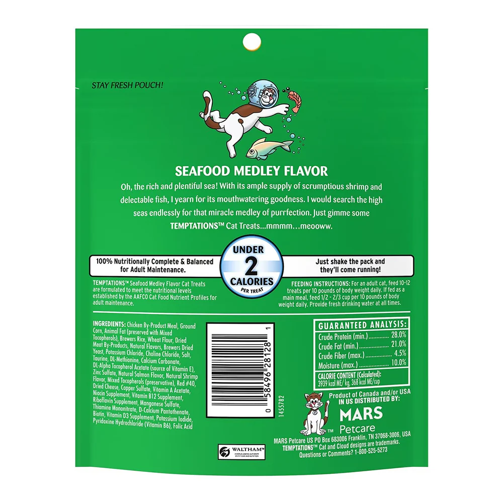 Temptations Classics Crunchy & Soft Adult Cat Treats Seafood Medley 6.3-oz - Image 2